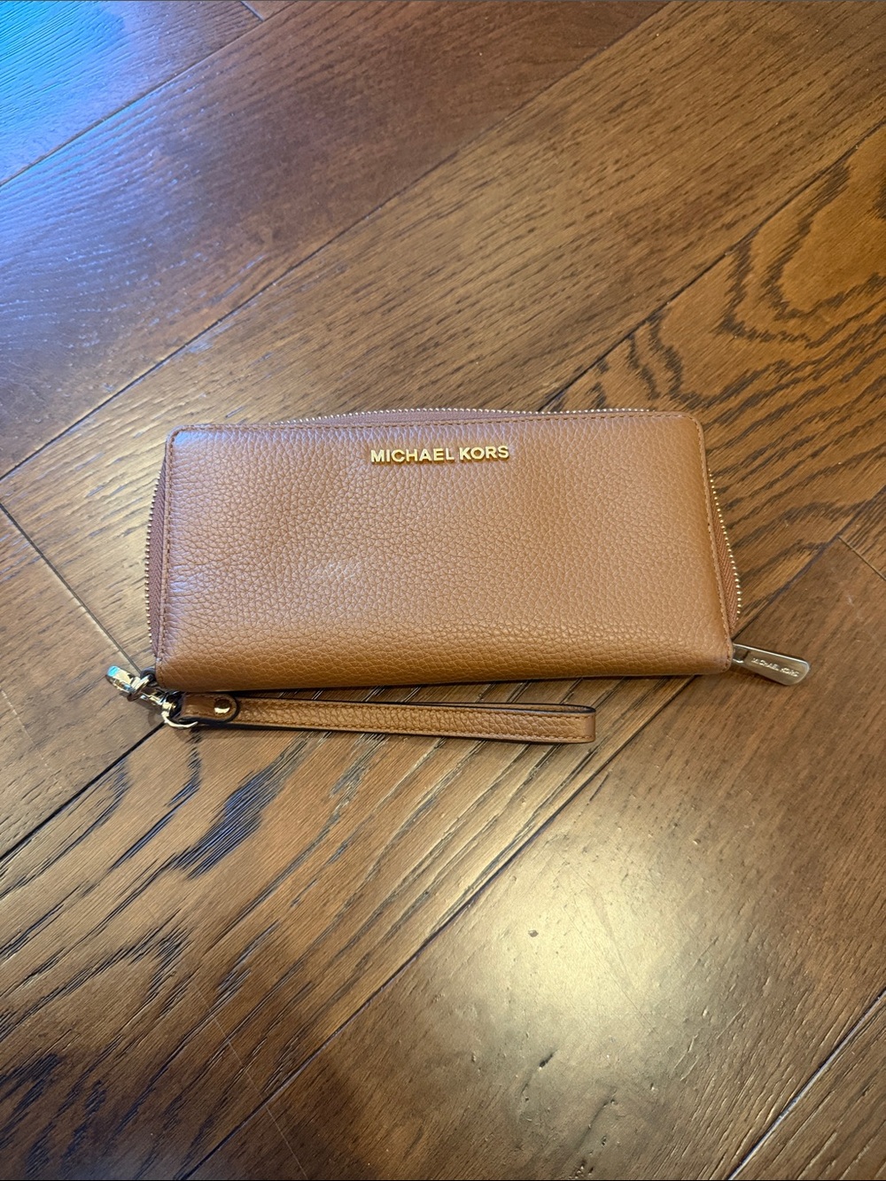 Michael Kors Tan Pebbled Leather Zip Wristlet Wallet